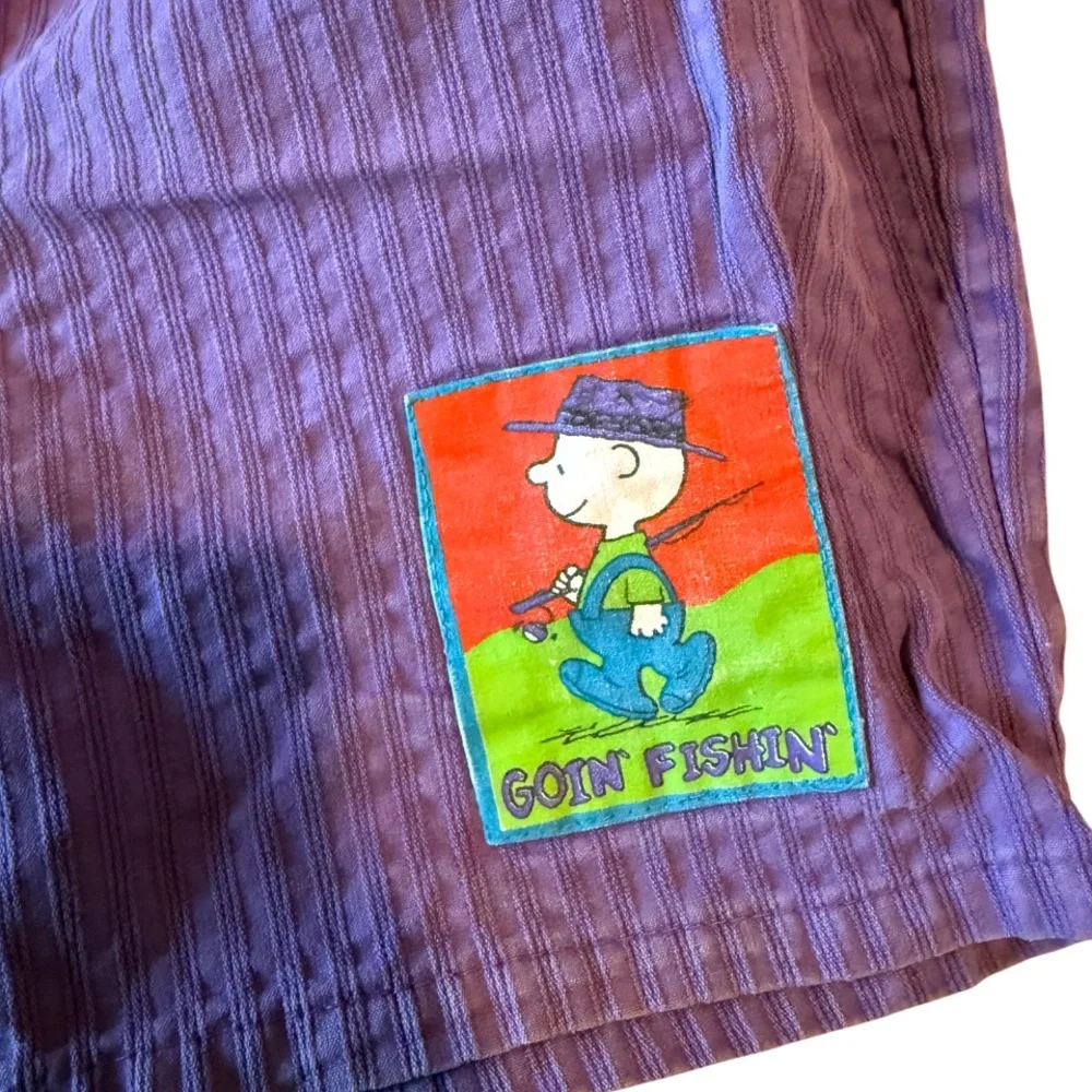 Vintage Children’s Peanuts Charlie Brown Goin Fishin Shorts Purple 6 Years